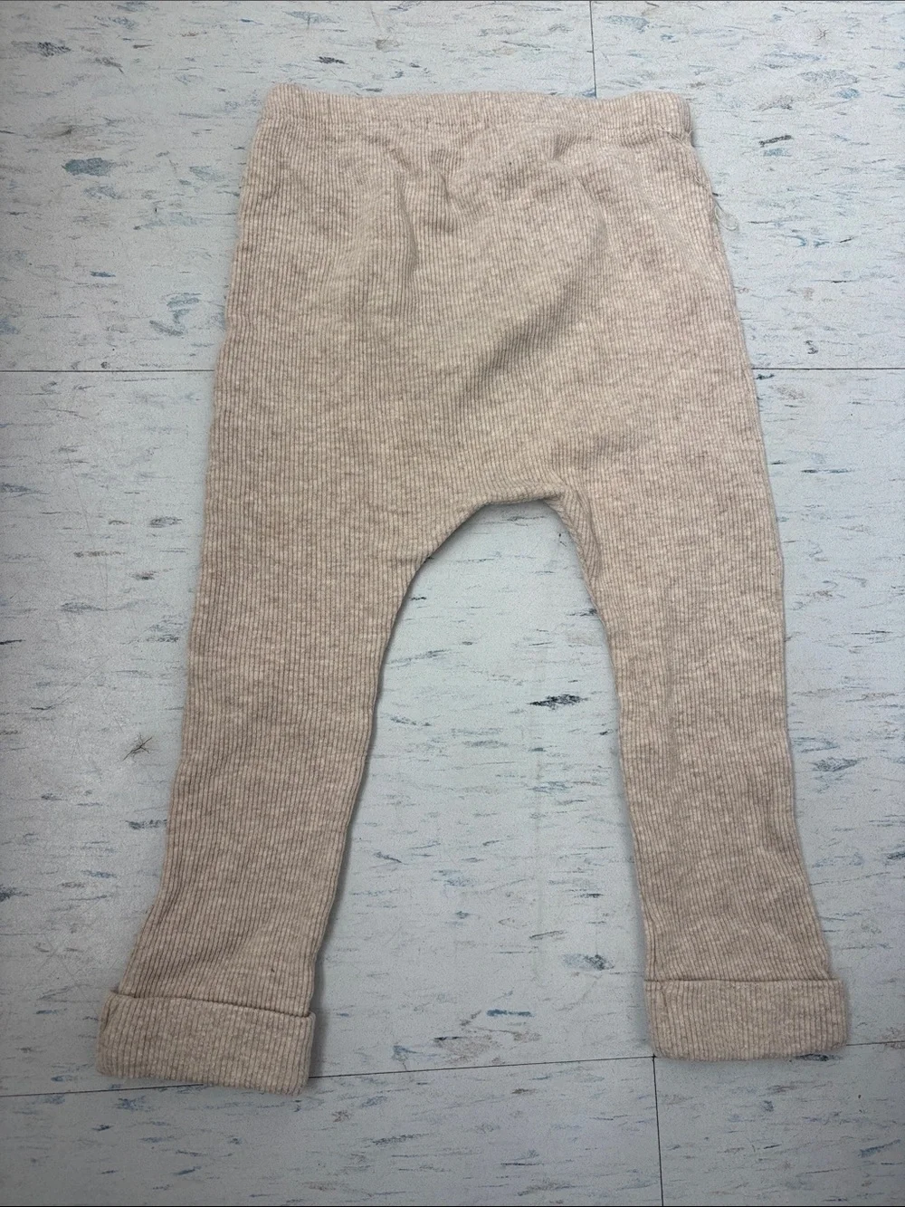 Neutral Ribbed Kids Leggings with Button Detail - Beige